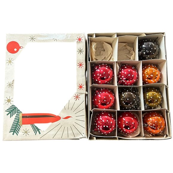 Vintage East Germany Glass Christmas Ornaments • Set of 10 • Original Box • MCM - Picture 1 of 6